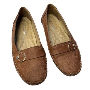 KECOM Women's Floral Textured Casual Brown Embossed Pattern Retro Loafers 8